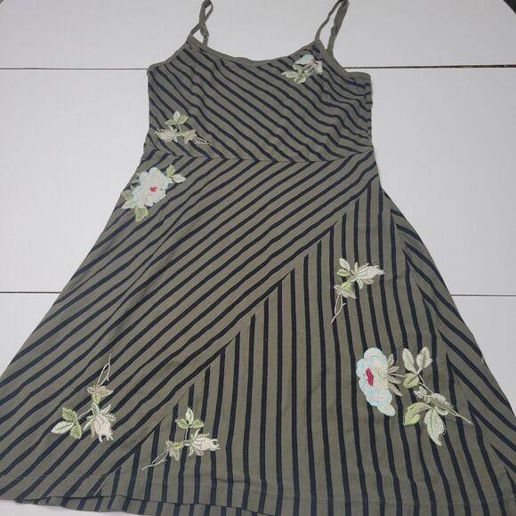 JW Johnny Was Dress Women Size Small Green Embroidered Comfort Boho Cotton Stipe - Picture 1 of 12